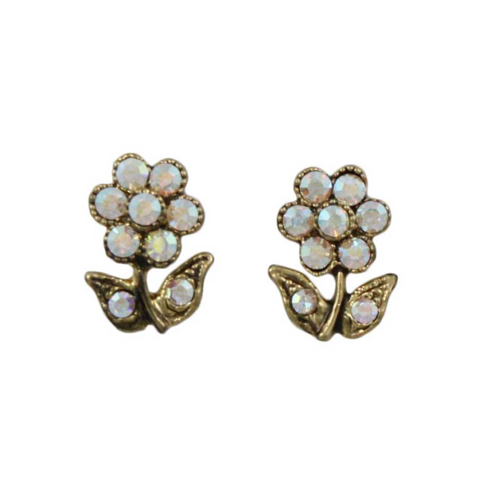 Small Aurora Borealis Crystal Daisy Stud Pierced Earring - RSN235E - Lilylin Designs