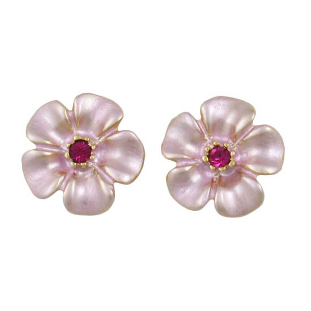 Small Pink Daisy with Pink Crystal Center Stud Earring - RSN270E - Lilylin Designs