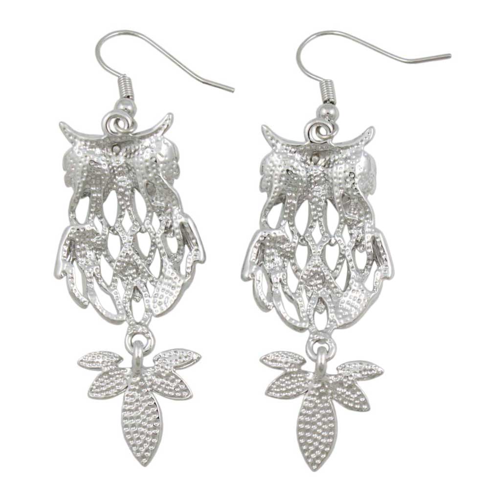 Silver Owl with Large Black Eyes Dangling Earring - RSN271E - Lilylin Designs