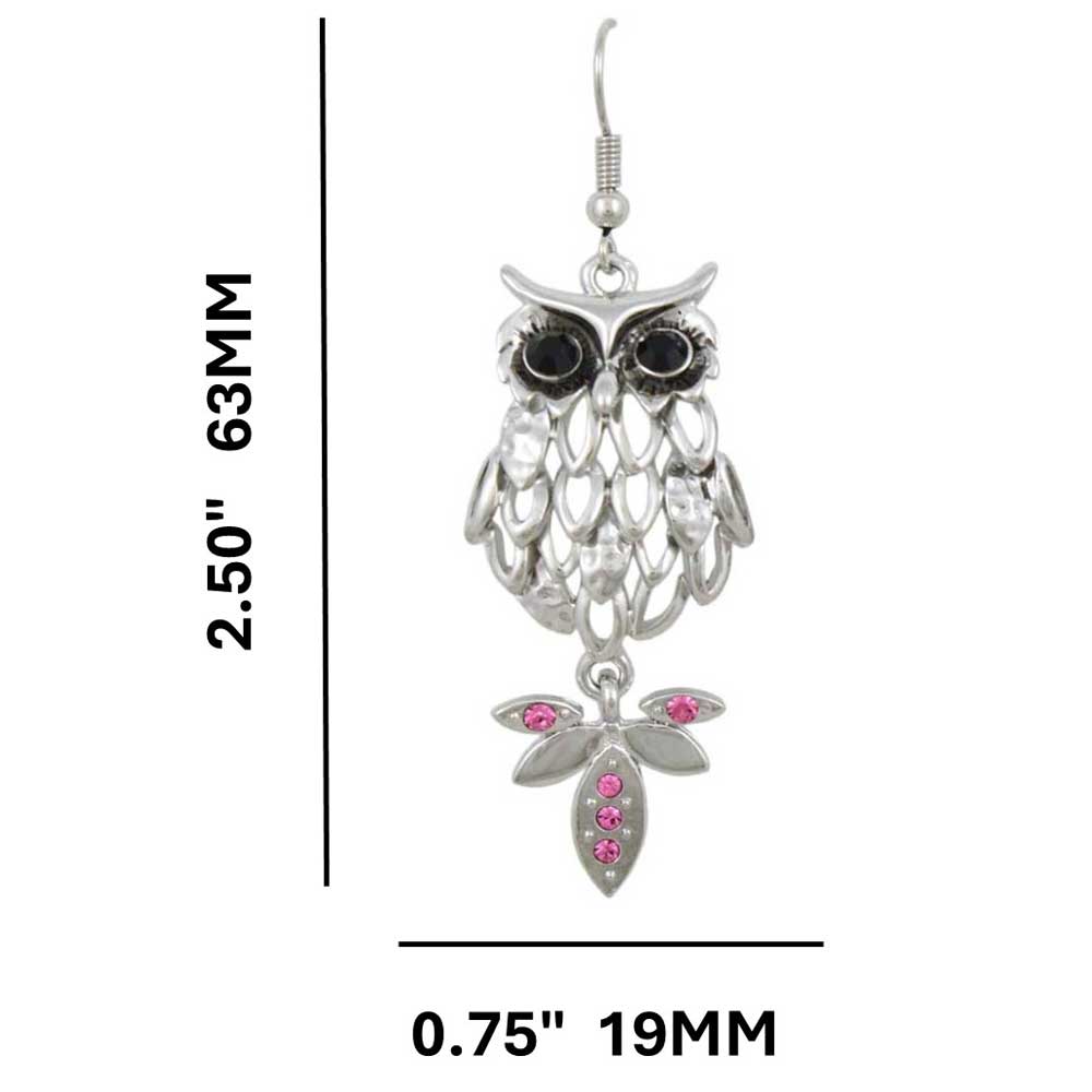 Silver Owl with Large Black Eyes Dangling Earring - RSN271E - Lilylin Designs