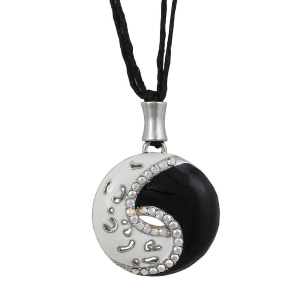 Black and White Enamel and Crystal Yin Yang Necklace - RSN276 - Lilylin Designs