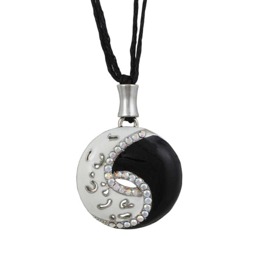 Black and White Enamel and Crystal Yin Yang Necklace - RSN276 - Lilylin Designs