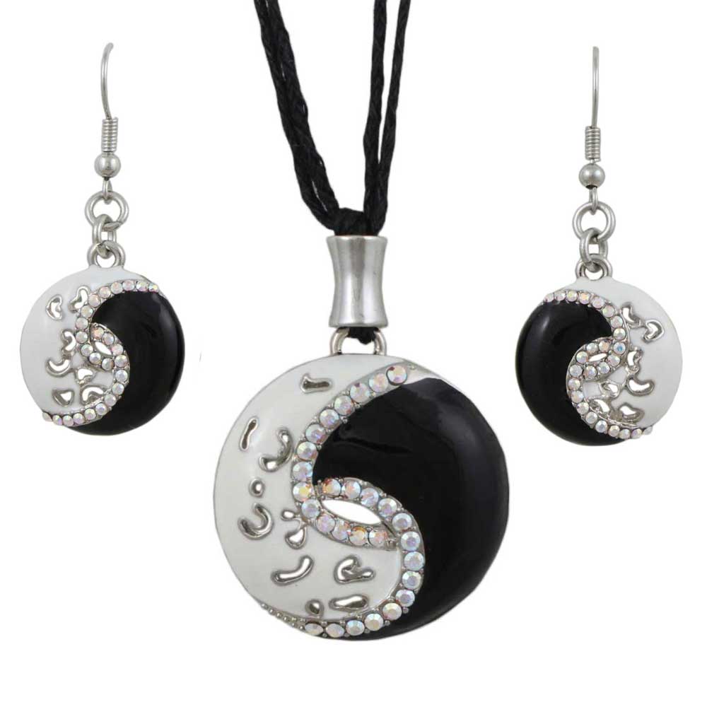 Black and White Yin Yang Necklace and Earring Gift Set - RSN276BS - Lilylin Designs