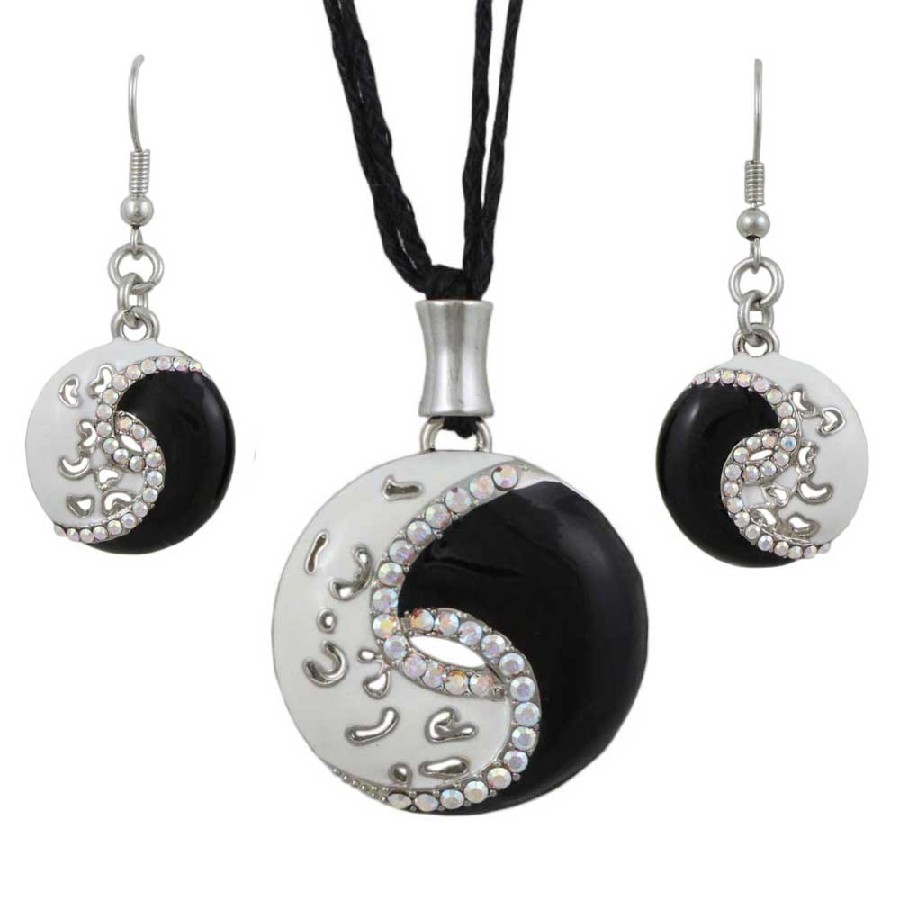 Lilylin Designs Black and White Yin Yang Necklace and Earring Set