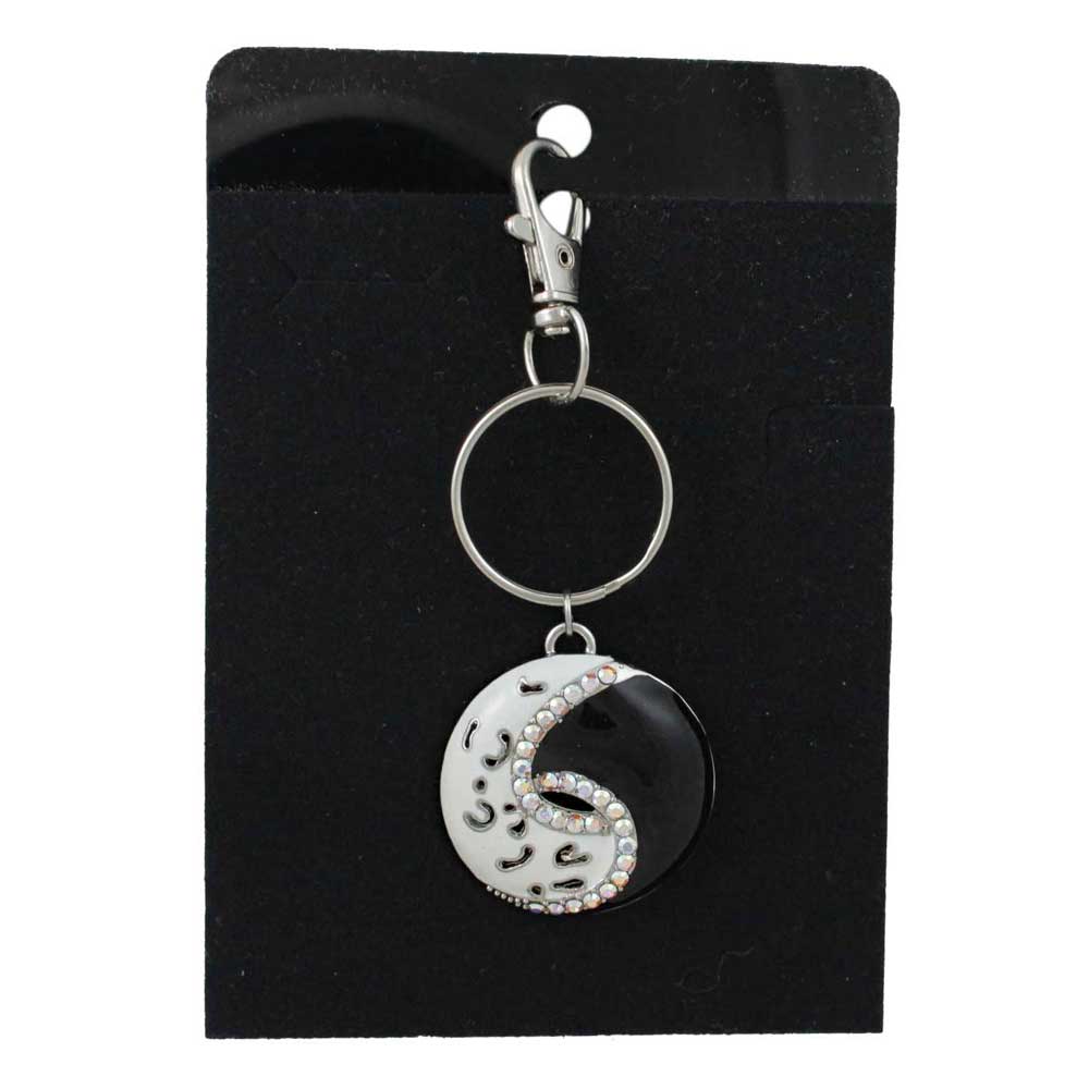 Keychain with black and white yin yang on a black card - Lilylin Designs
