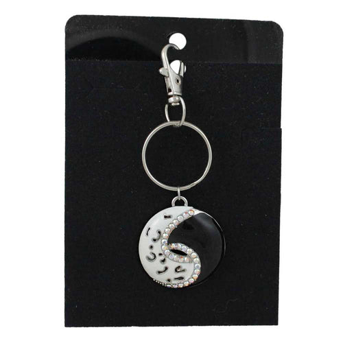 Keychain with black and white yin yang on a black card - Lilylin Designs