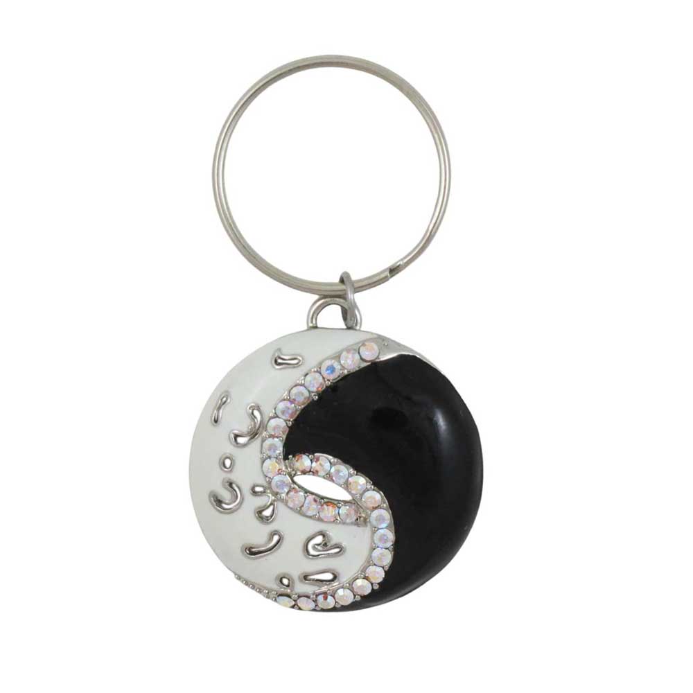Yin yang symbol keychain with sparkling crystals on a white background - Lilylin Designs