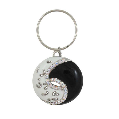 Yin yang symbol keychain with sparkling crystals on a white background - Lilylin Designs