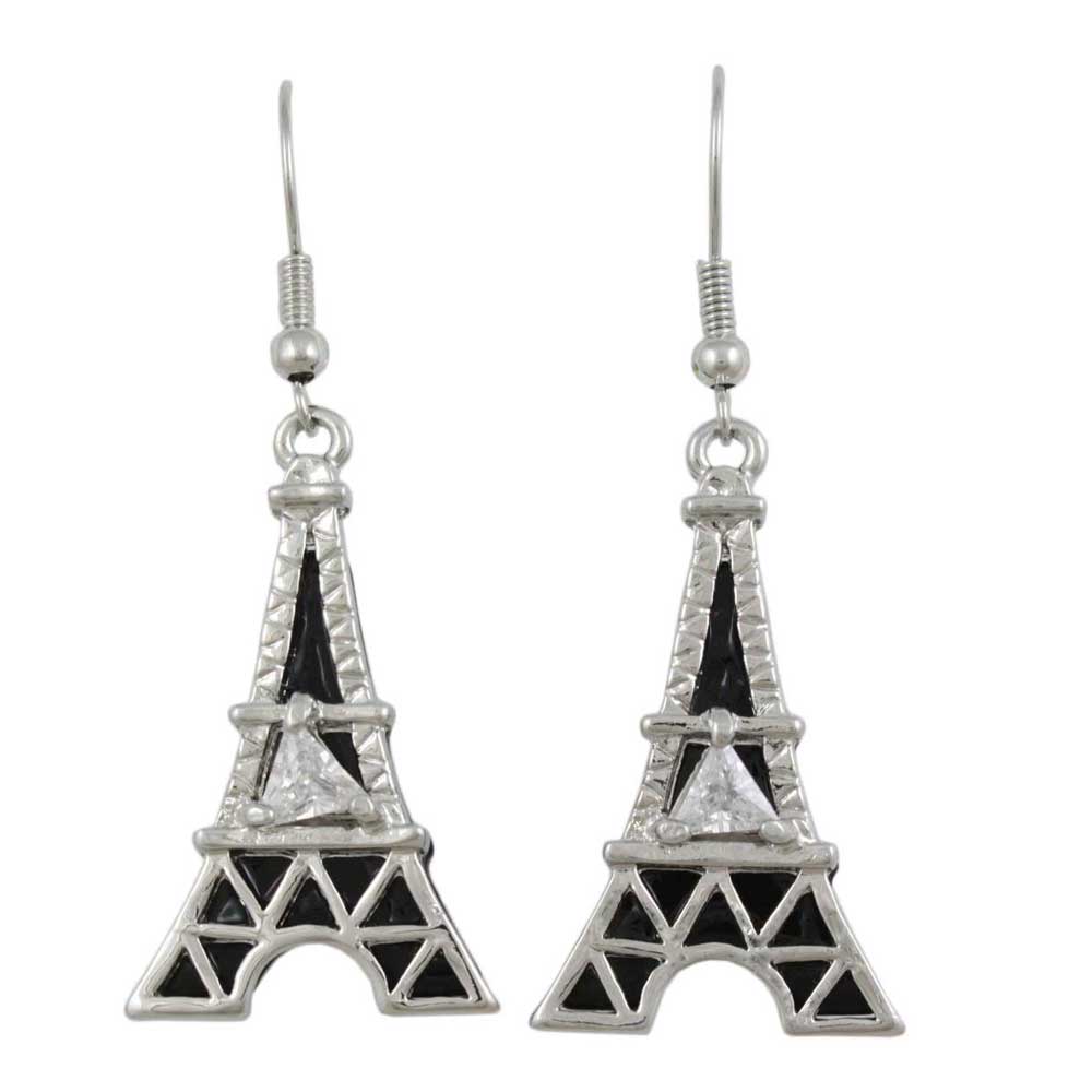 Black Eiffel Tower Dangling Pierced Earring - RSN282E - Lilylin Designs