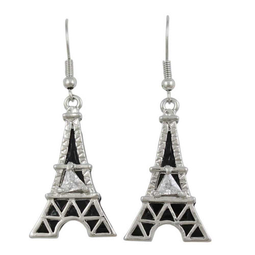 Black Eiffel Tower Dangling Pierced Earring - RSN282E - Lilylin Designs