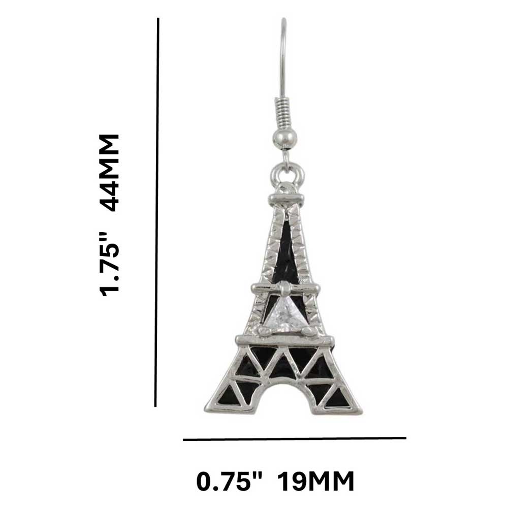 Black Eiffel Tower Dangling Pierced Earring - RSN282E - Lilylin Designs