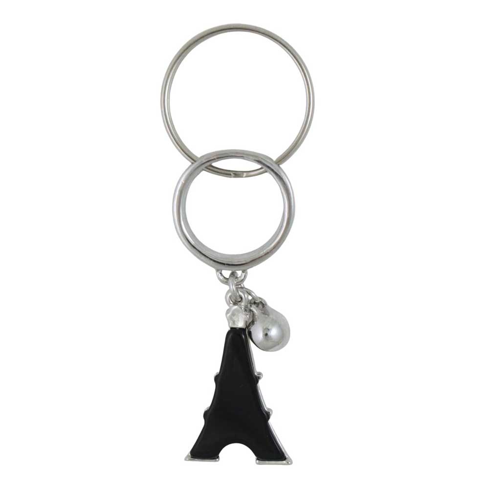 Back view of Black Crystal Eiffel Tower Keychain on a white background - Lilylin Designs
