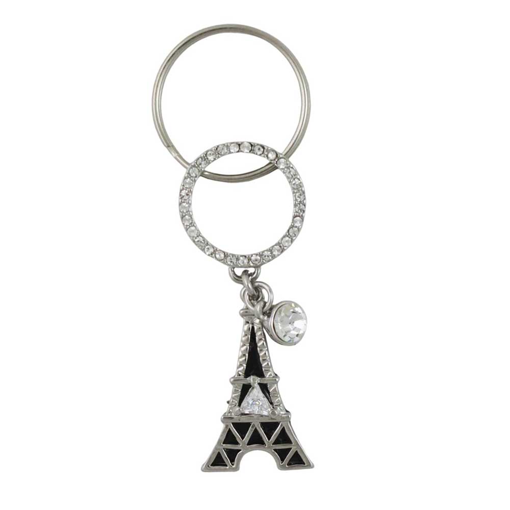 Black Crystal Eiffel Tower Keychain on a white background - Lilylin Designs