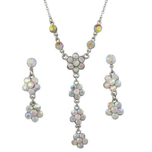 Aurora Borealis Crystal Daisies Y Necklace and Earring Boxed Gift Set | Lilylin Designs