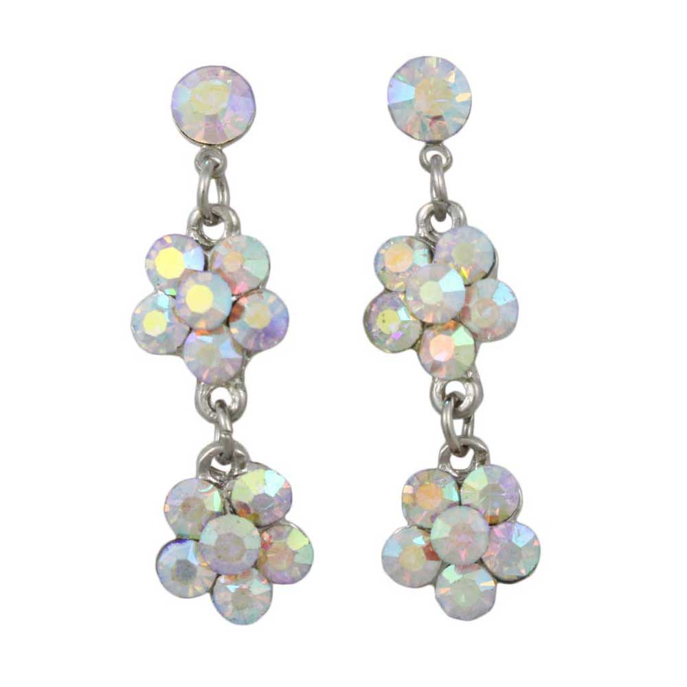 Two Aurora Borealis Crystal Dangling Daisies Pierced Earring - RSN328E - Lilylin Designs