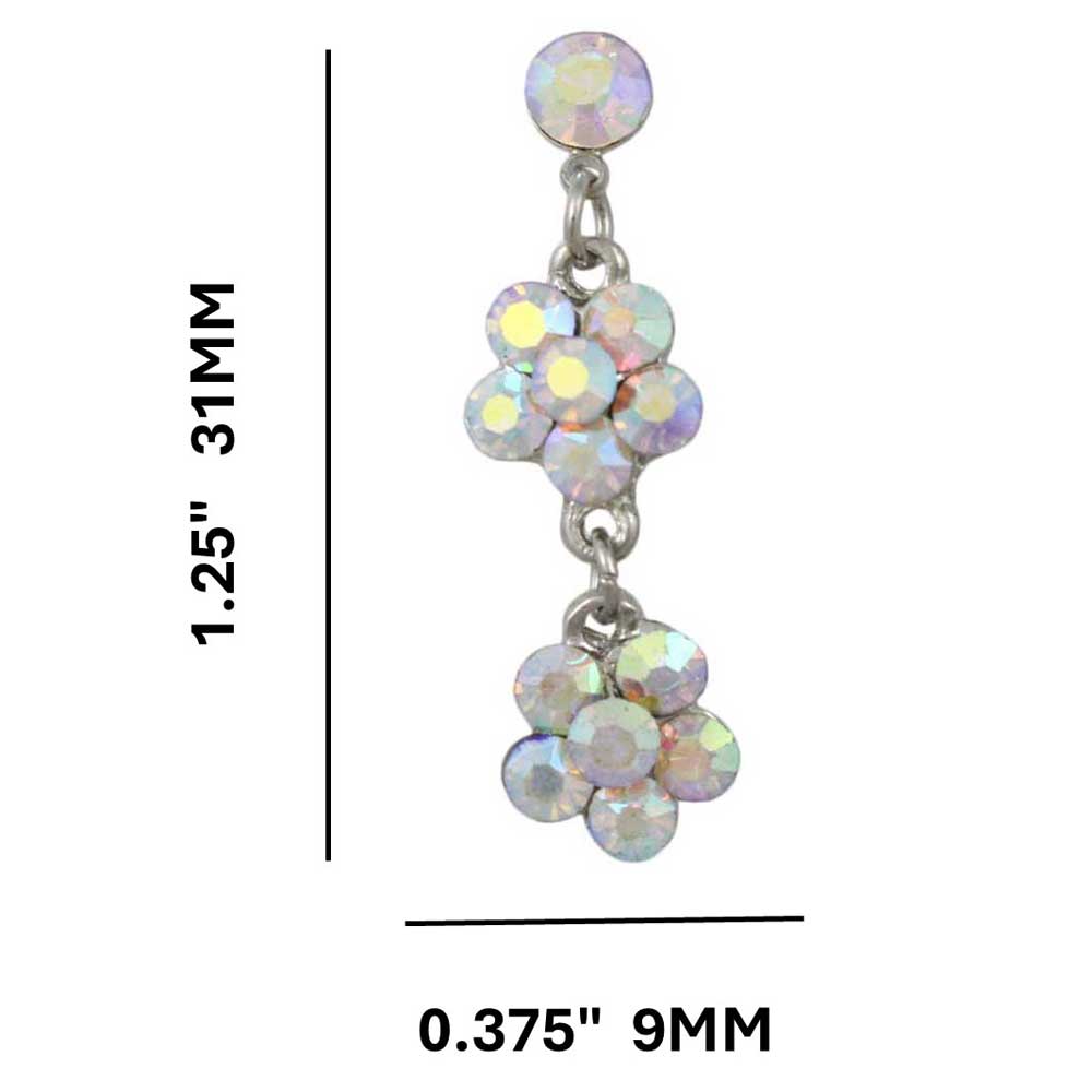 Two Aurora Borealis Crystal Dangling Daisies Pierced Earring - RSN328E - Lilylin Designs