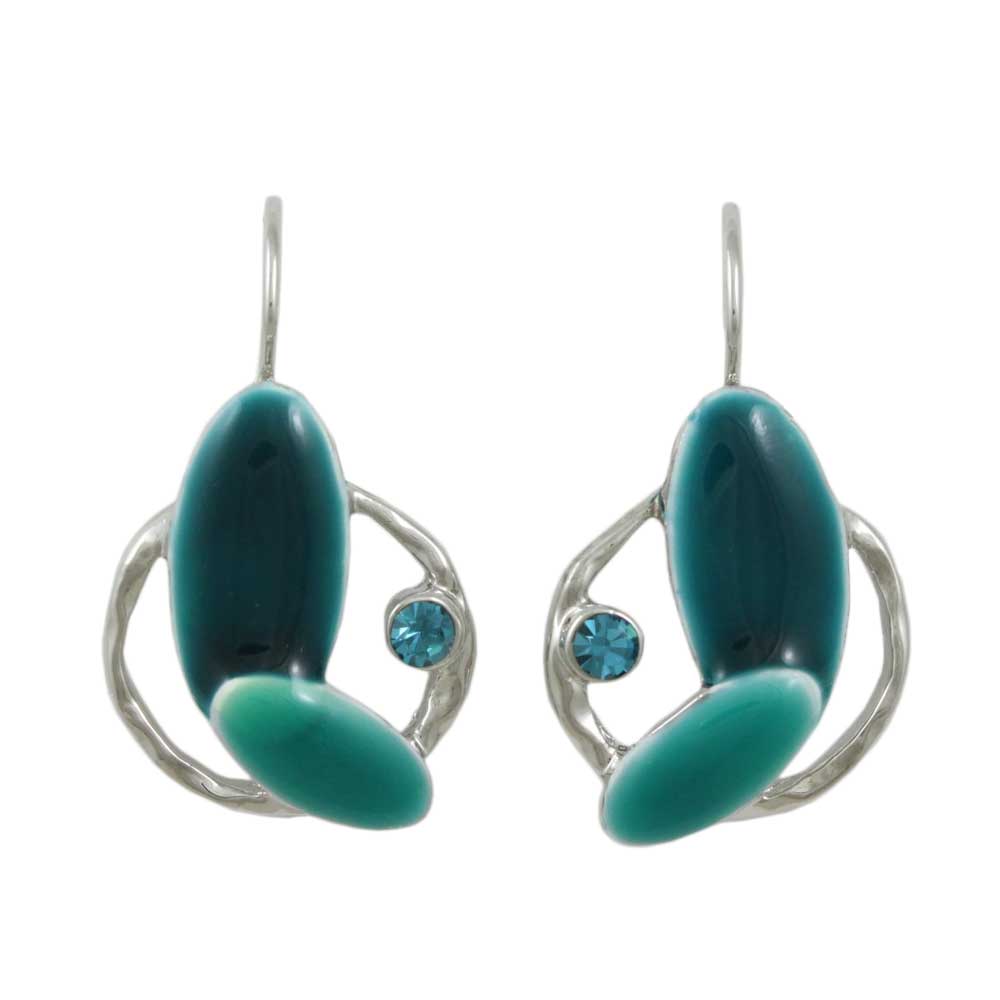 Turquoise Blue Enamel Ovals Crystal Pierced Earring - RSN332E - Lilylin Designs