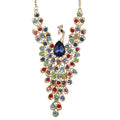 Multi - color Crystal Peacock with Large Blue Crystal Necklace - RSN512 - Lilylin Designs