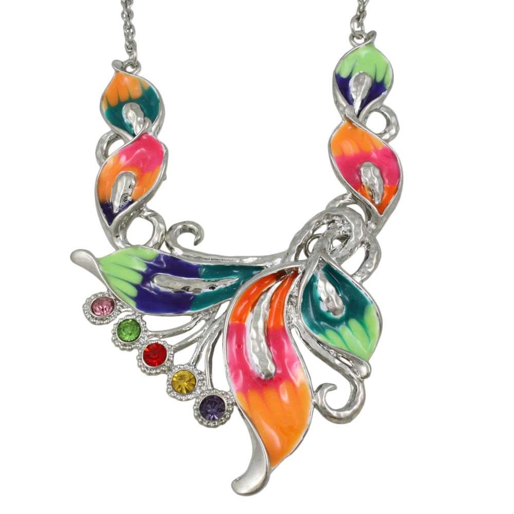 Colorful Enamel and Crystals Calla Lilies Necklace - RSN517 - Lilylin Designs