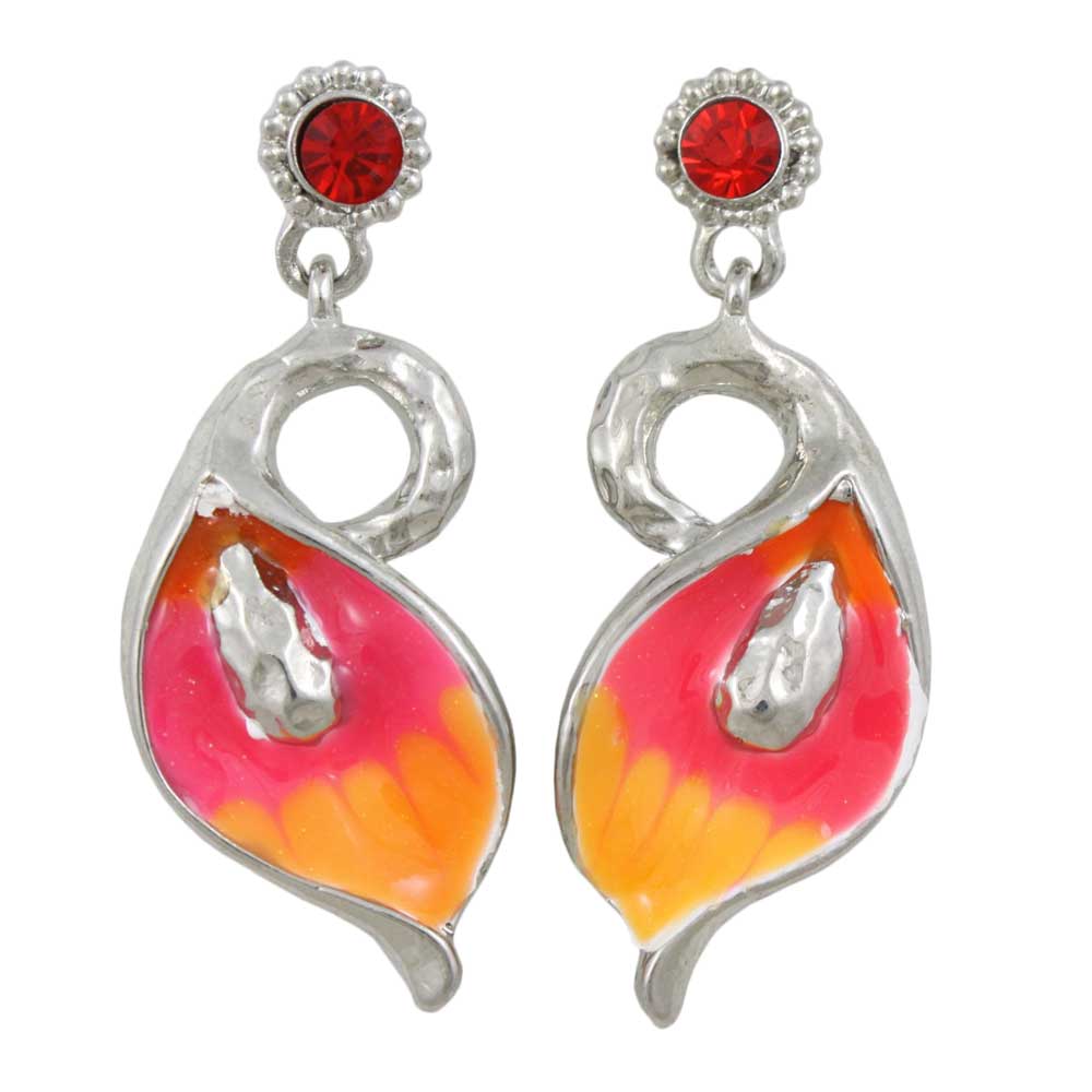 Pink and Orange Enamel and Crystal Calla Lily Earring - RSN517E - Lilylin Designs