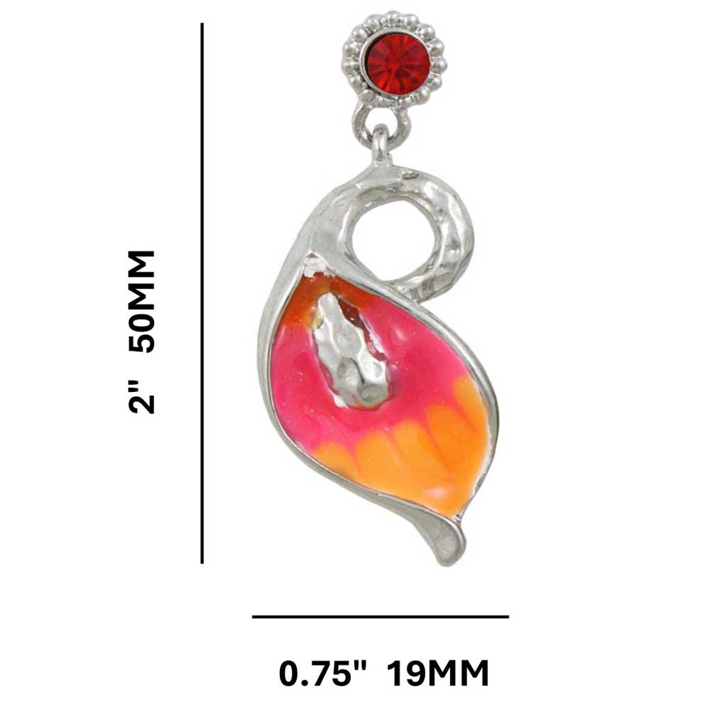 Pink and Orange Enamel and Crystal Calla Lily Earring - RSN517E - Lilylin Designs