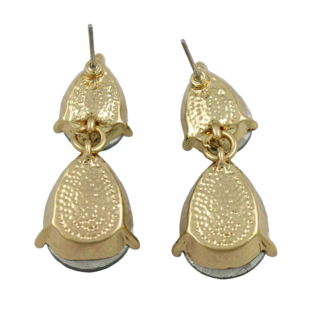 Dark Green Double Teardrops Dangling Pierced Earring - RSN526E - Lilylin Designs