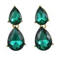 Dark Green Double Teardrops Dangling Pierced Earring - RSN526E - Lilylin Designs