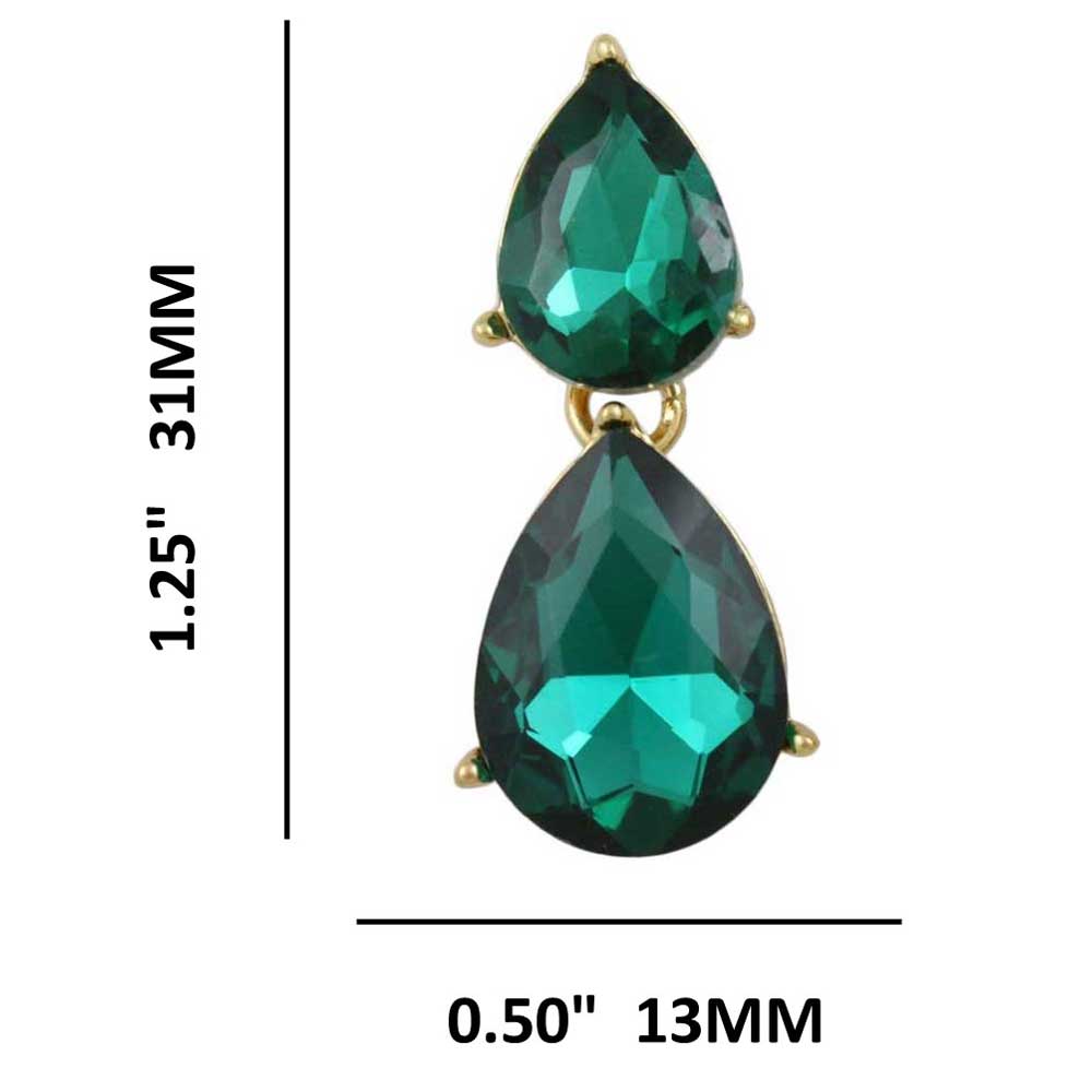 Dark Green Double Teardrops Dangling Pierced Earring - RSN526E - Lilylin Designs