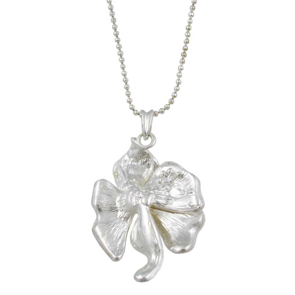 Frosted Silver - tone Crystal Rose Rose Pendant on Chain - RSN619 - Lilylin Designs