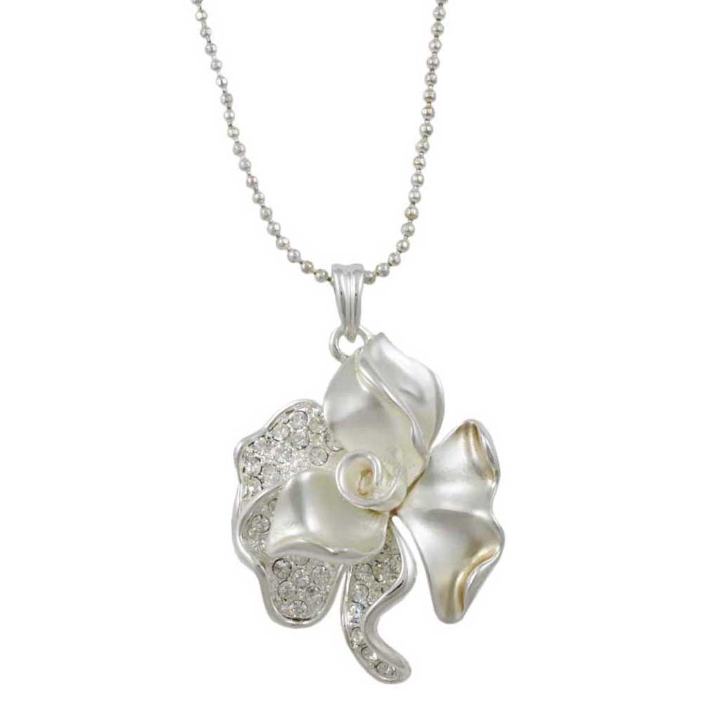 Frosted Silver - tone Crystal Rose Rose Pendant on Chain - RSN619 - Lilylin Designs