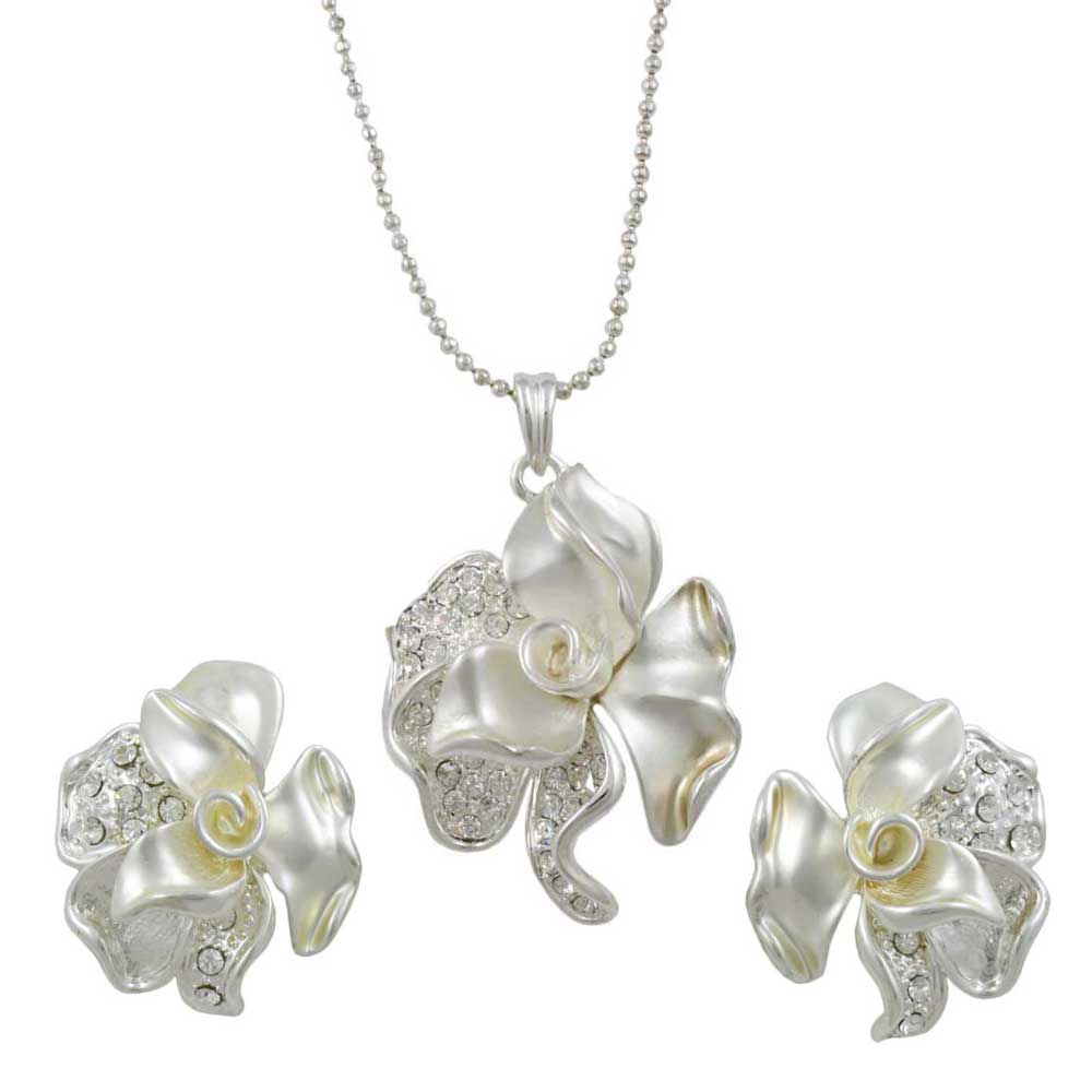 Lilylin Designs Frosted Crystal Rose Necklace and Pierced Earring Set