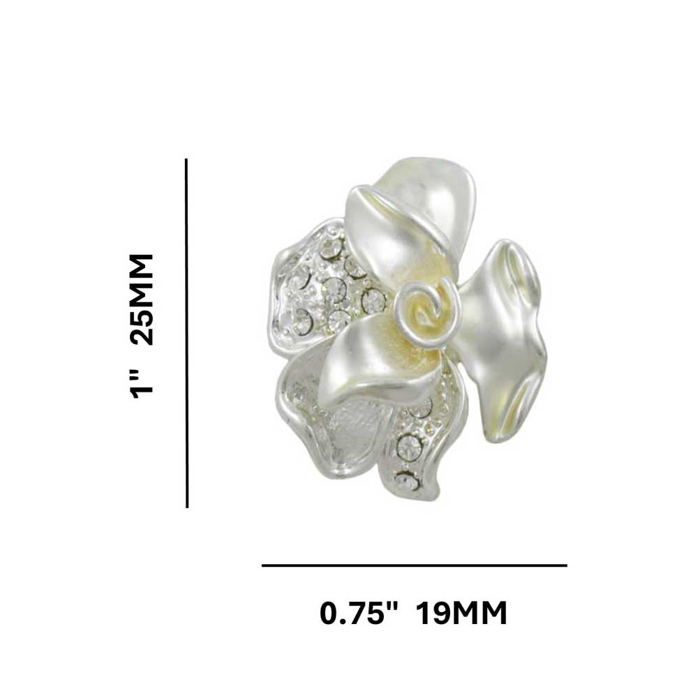Frosted Silver - tone and Crystal Rose Clip On Earring - RSN619EC - Lilylin Designs