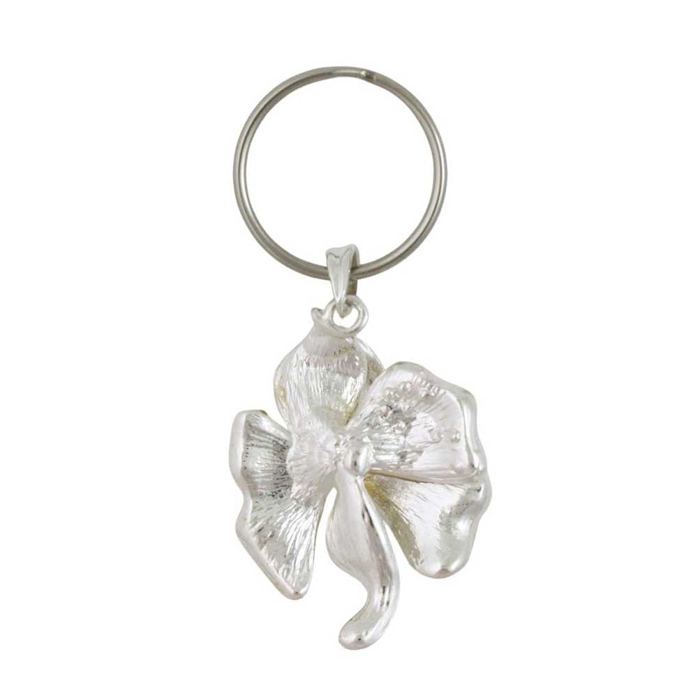Silver keychain with silver rose on a white background - Lilylin Designs