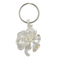 Silver keychain with frosted crystal rose on a white background - Lilylin Designs