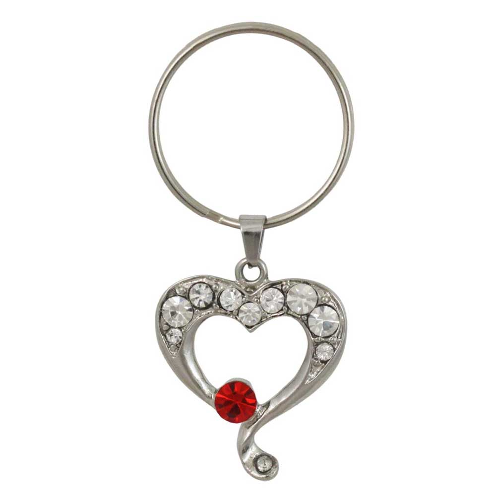Heart-shaped keychain with red crystal and clear stones on a white background - Lilylin Designs