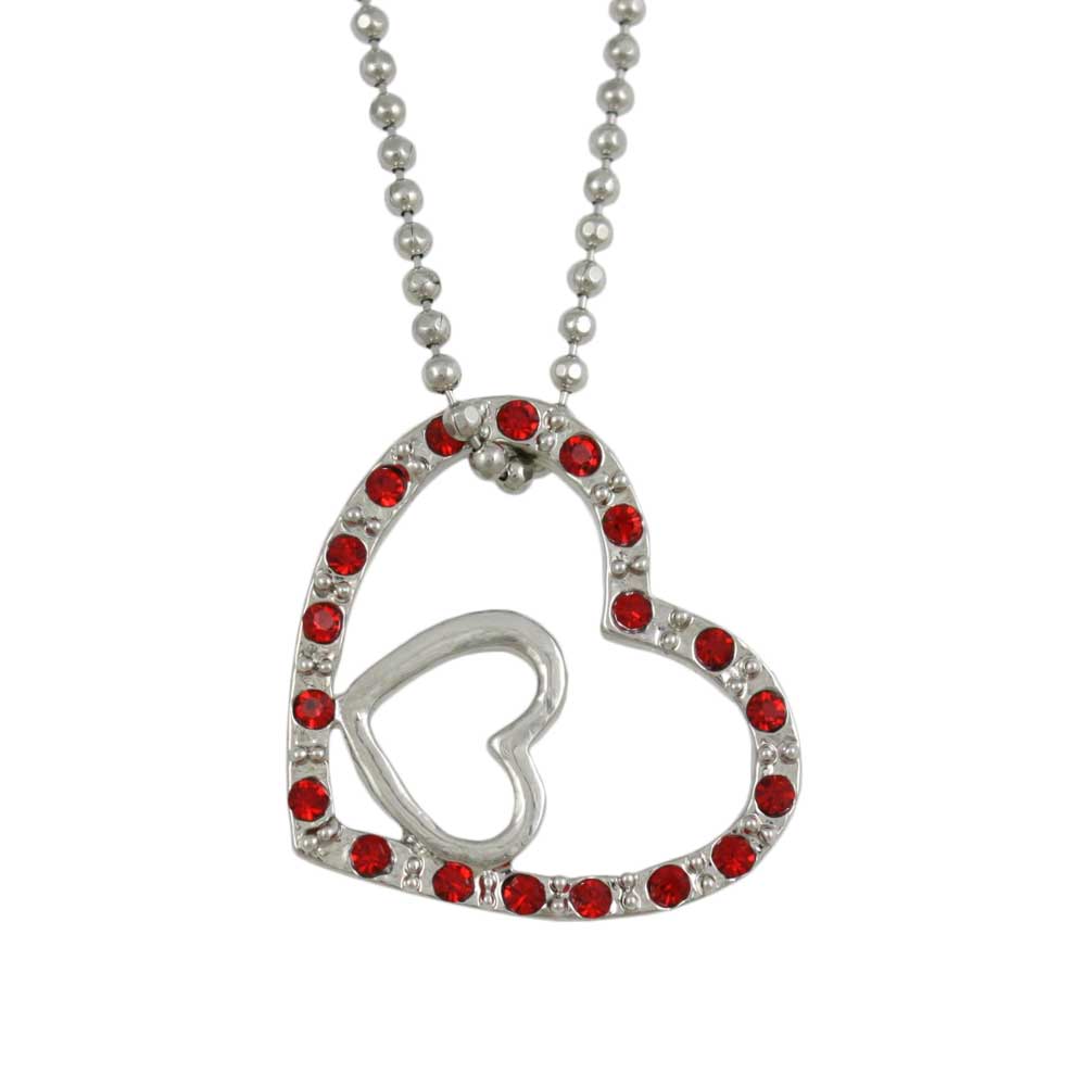Lilylin Designs Red Crystal Double Heart Pendant on Silver Ball Chain