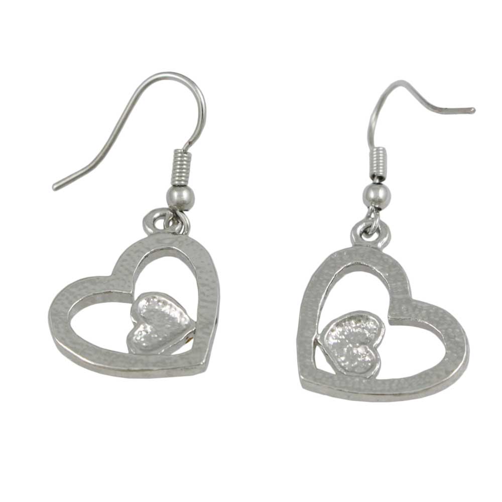 Silver Heart with Red Crystal Heart Dangling Pierced Earring - RSN649E - Lilylin Designs