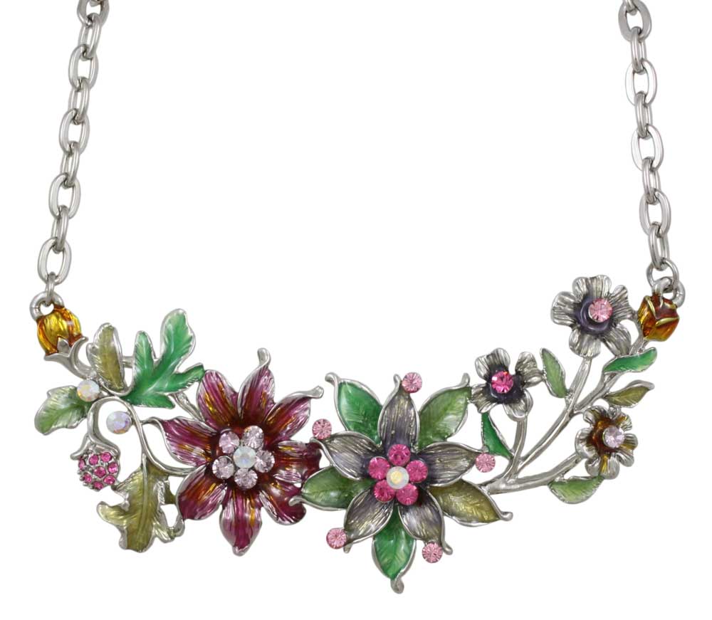 Colorful Enamel and Crystal Flower Garden Chain Necklace - RSN690 - Lilylin Designs