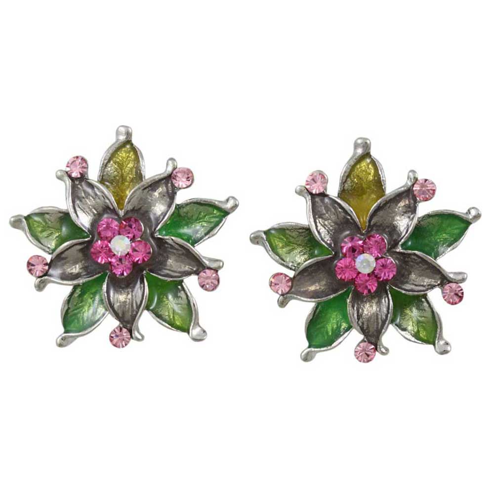 Colorful Enamel and Crystal Flower Clip Earring - RSN690EC - Lilylin Designs