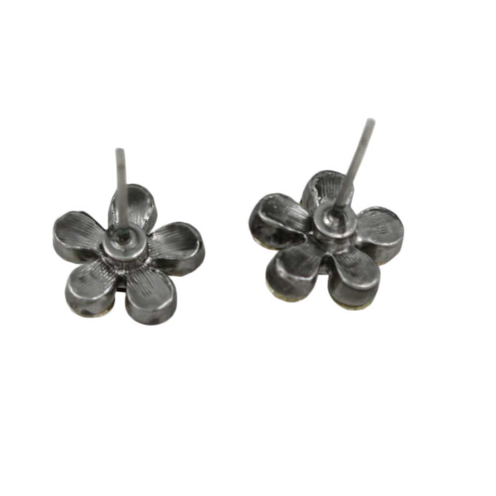 Dark Gray Crystal Daisy Flower Pierced Earring - RSN915E - Lilylin Designs