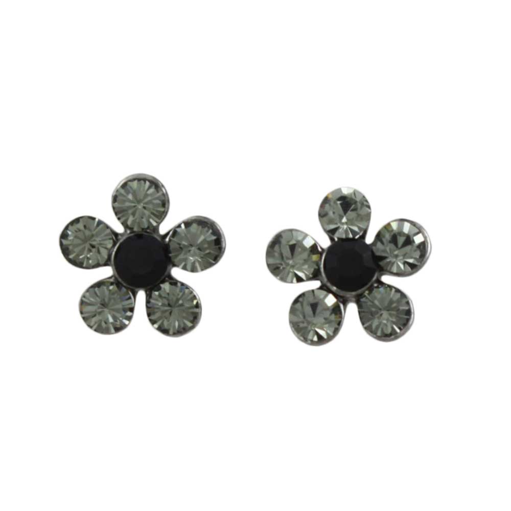 Dark Gray Crystal Daisy Flower Pierced Earring - RSN915E - Lilylin Designs