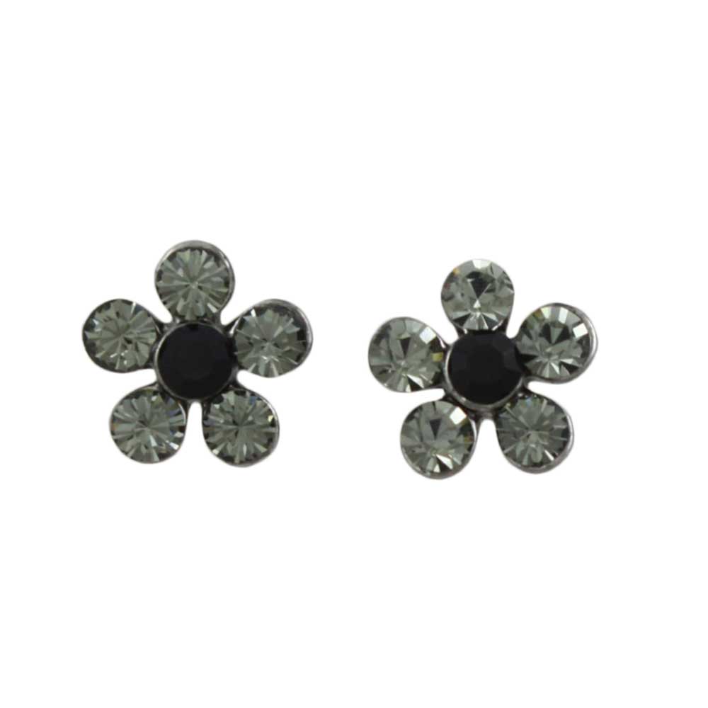 Lilylin Designs Dark Gray Crystal Daisy Flower Pierced Earring