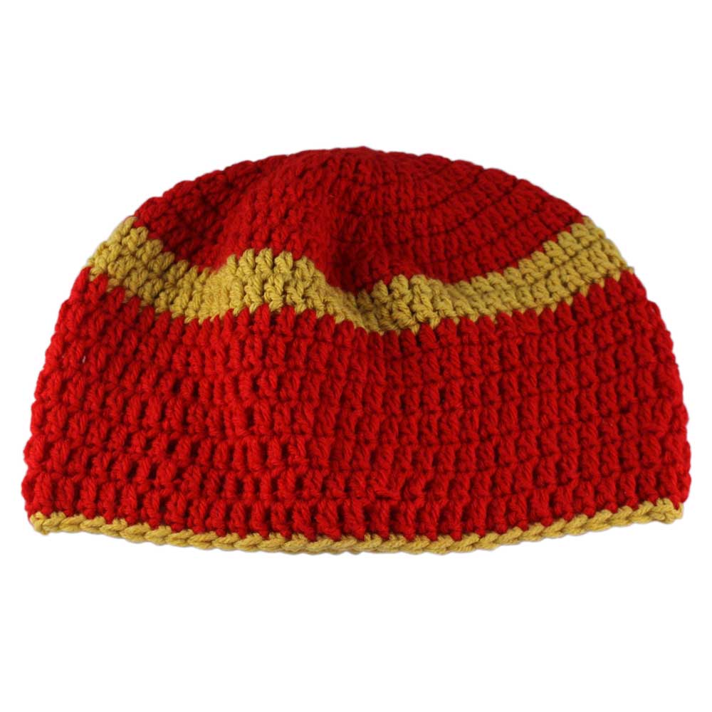 Lilylin Designs Red and Gold Crochet Beanie Hat Large/XL