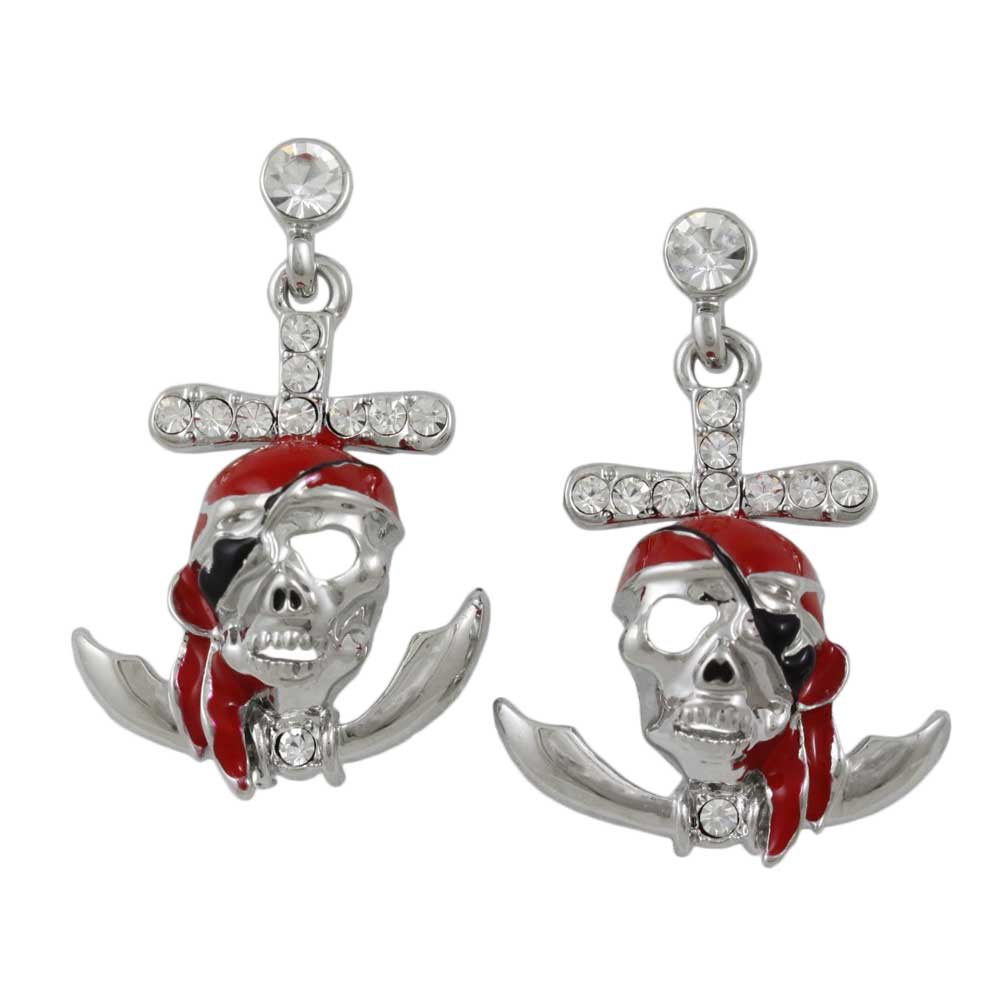 Red Enamel and Crystal Pirate Skull Pierced Earring - PT789E - Lilylin Designs