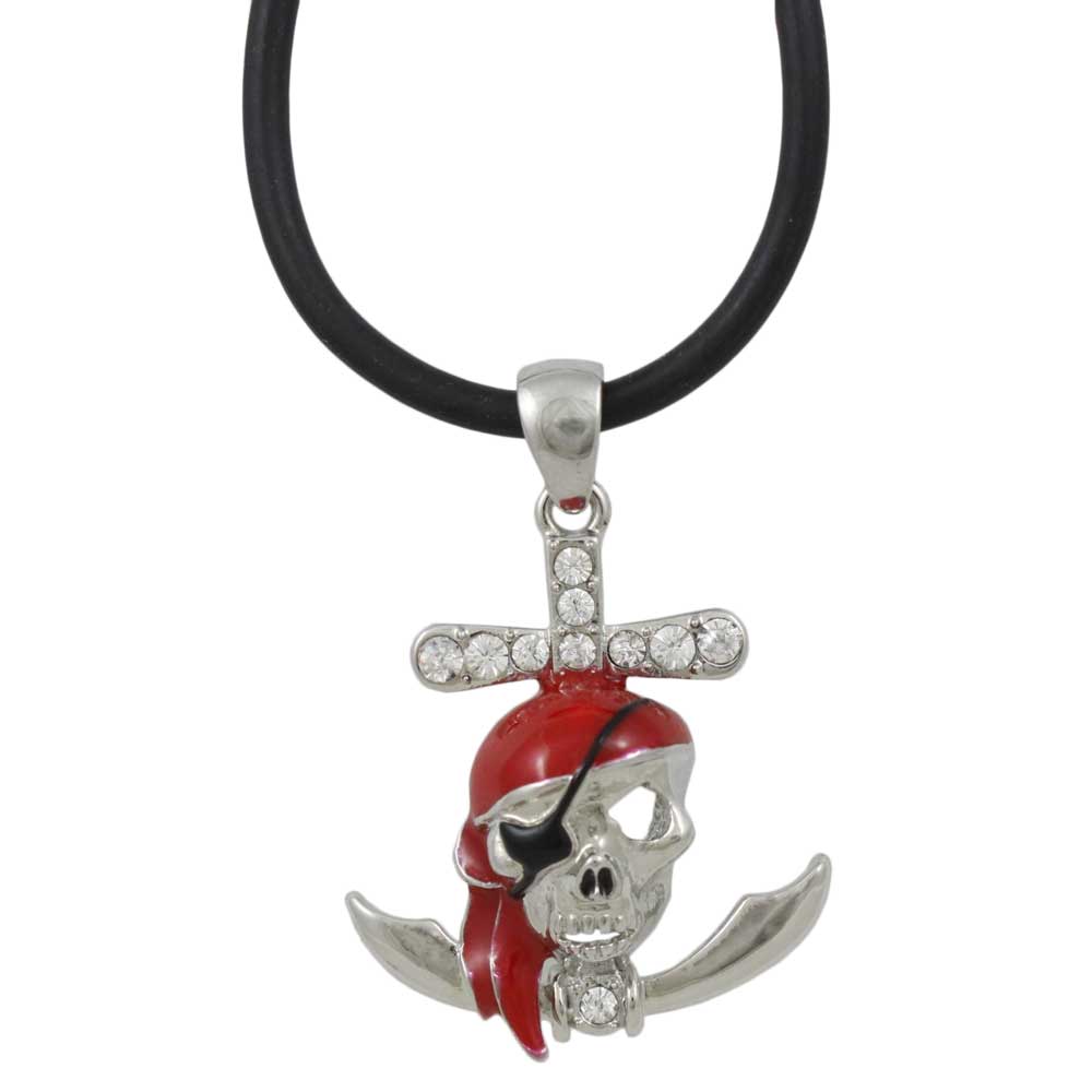 Red Pirate Skull Pendant on Black Rubber Cord - PT789 - Lilylin Designs