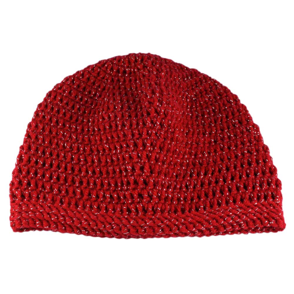 Lilylin Designs Sparkle in Red Crochet Beanie Hat Medium/Large