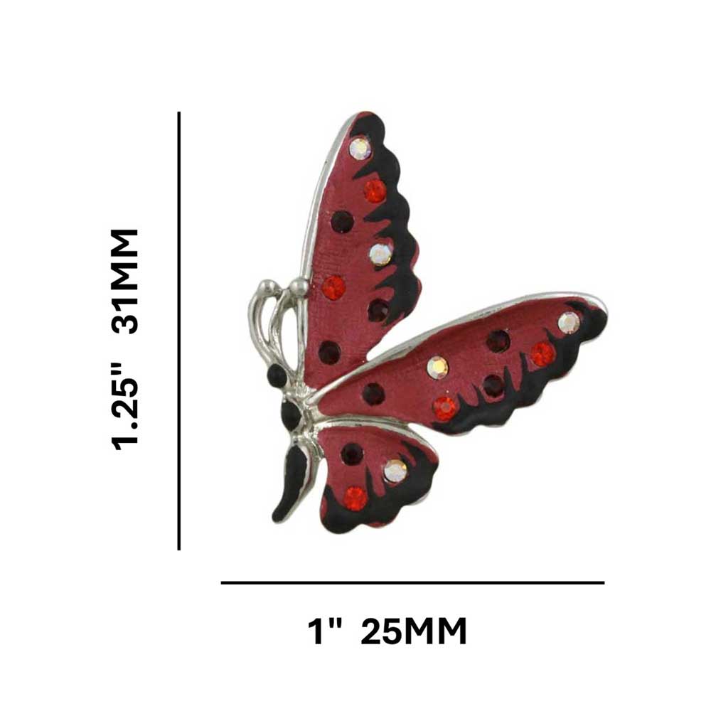 Red and Black Enamel Butterfly Lapel Tac Pin with measurements - Lilylin Designs