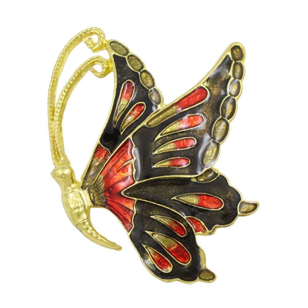 Black and Red Enamel Profile Butterfly Brooch Pin - Lilylin Designs