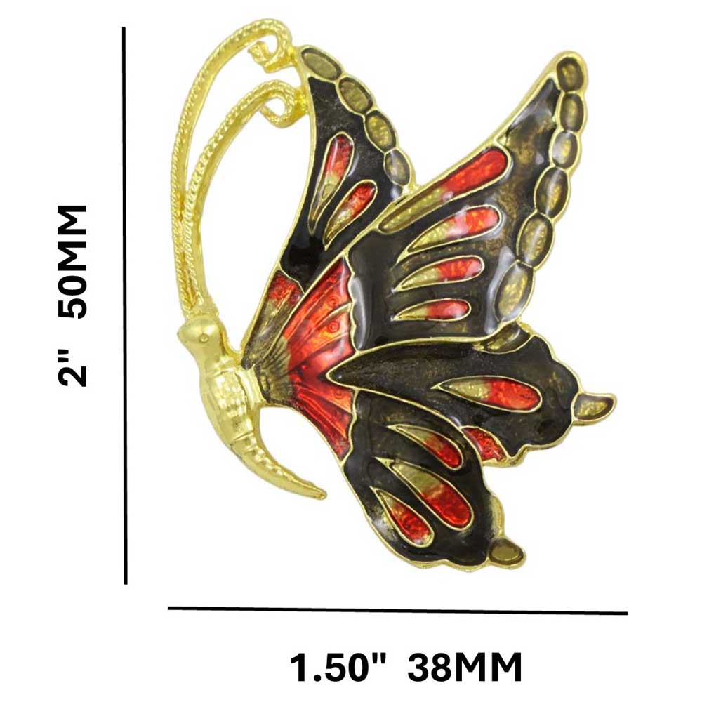 lack and Red Enamel Profile Butterfly Brooch Pin with measurements - Lilylin Designs