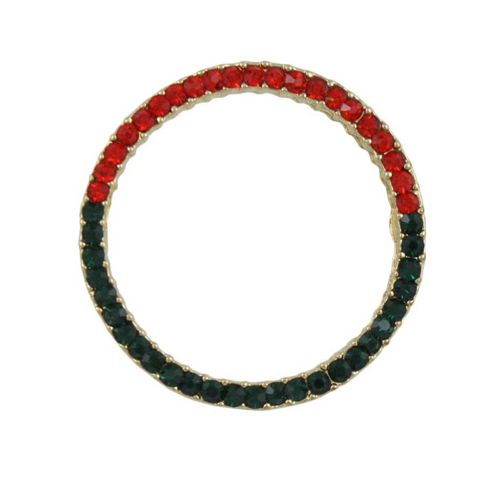 Red and green crystal infinity circle pin on a white background - Lilylin Designs